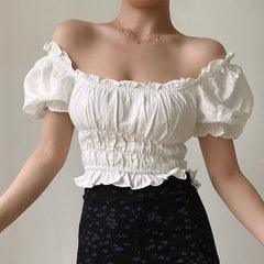 Square Neck Pleated Crop Top