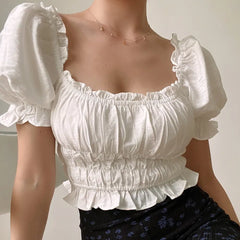 Square Neck Pleated Crop Top