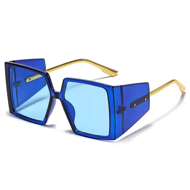 Square Oversized Steampunk Sunglasses - Blue