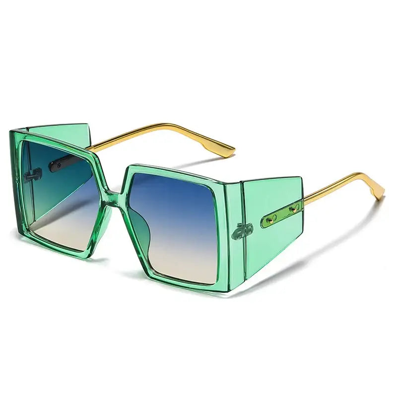 Square Oversized Steampunk Sunglasses - Green