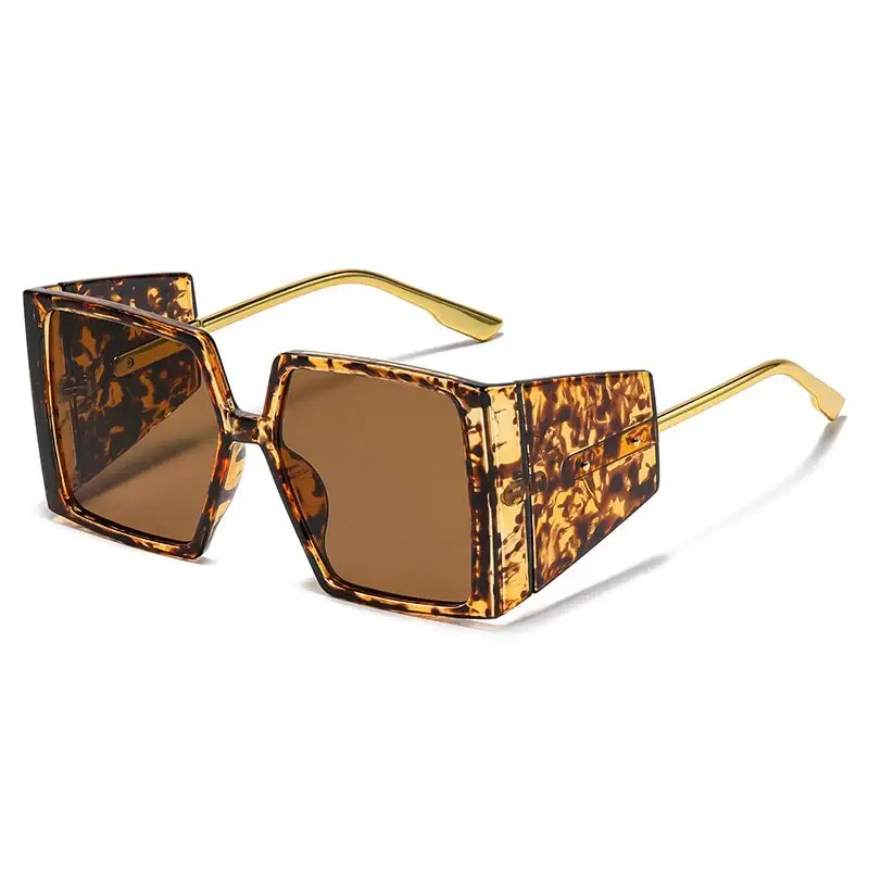 Square Oversized Steampunk Sunglasses - Leopard