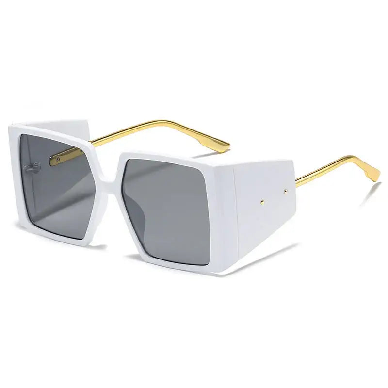 Square Oversized Steampunk Sunglasses - White