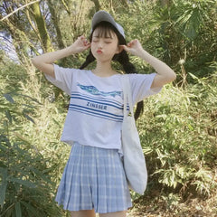 Square Pattern Preppy Style Mini Skirts - Blue / S - Skirt