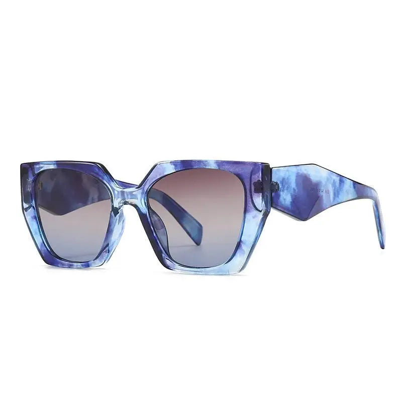 Square Polygonal Sunglasses - Brown-Blue / One Size