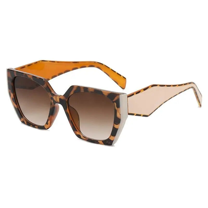 Square Polygonal Sunglasses - Leopard-Brown / One Size