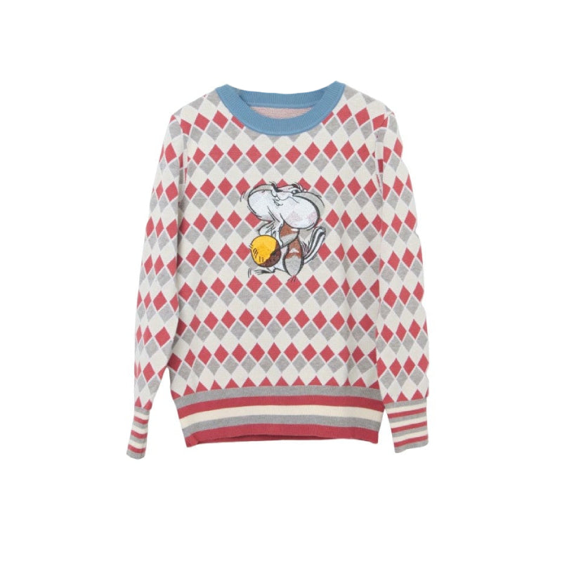 Squirrel Cartoon Knitted Sweater - Red / One size
