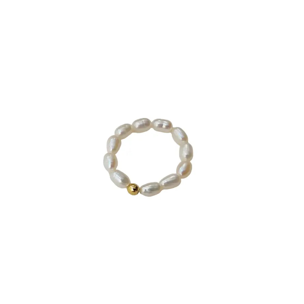 Stainless Steel Adjustable Ring with Freshwater Pearl White