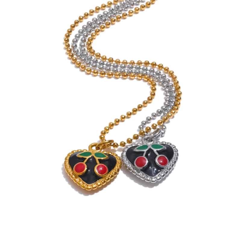Stainless Steel Aesthetic Cherry Heart Pendant Necklace