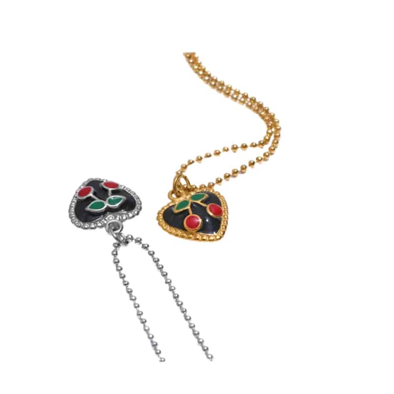 Stainless Steel Aesthetic Cherry Heart Pendant Necklace