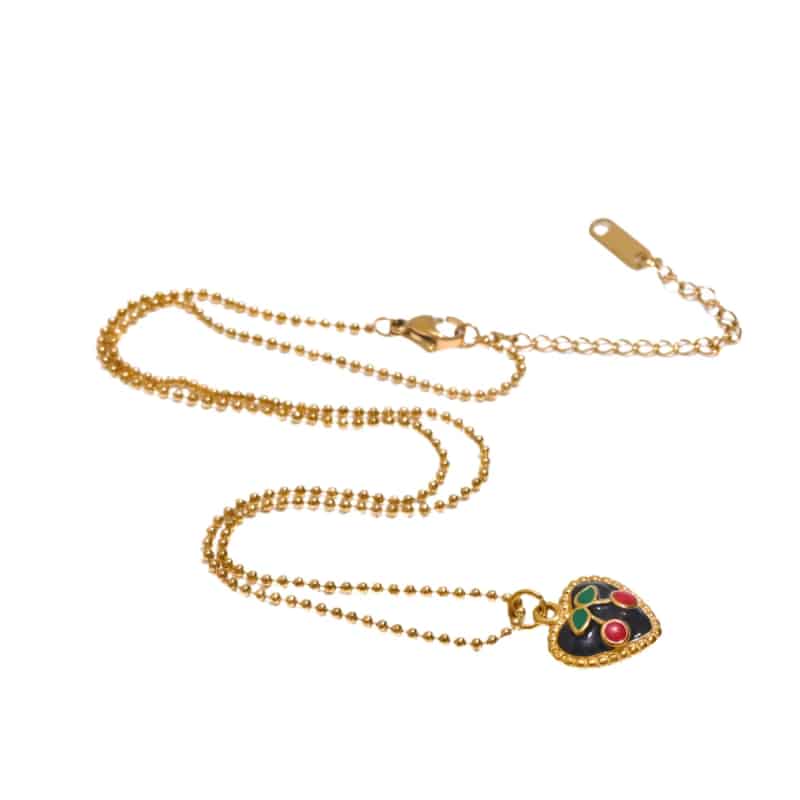 Stainless Steel Aesthetic Cherry Heart Pendant Necklace