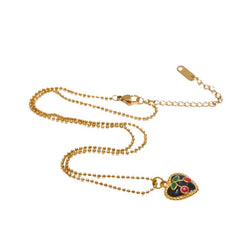 Stainless Steel Aesthetic Cherry Heart Pendant Necklace