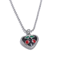 Stainless Steel Aesthetic Cherry Heart Pendant Necklace