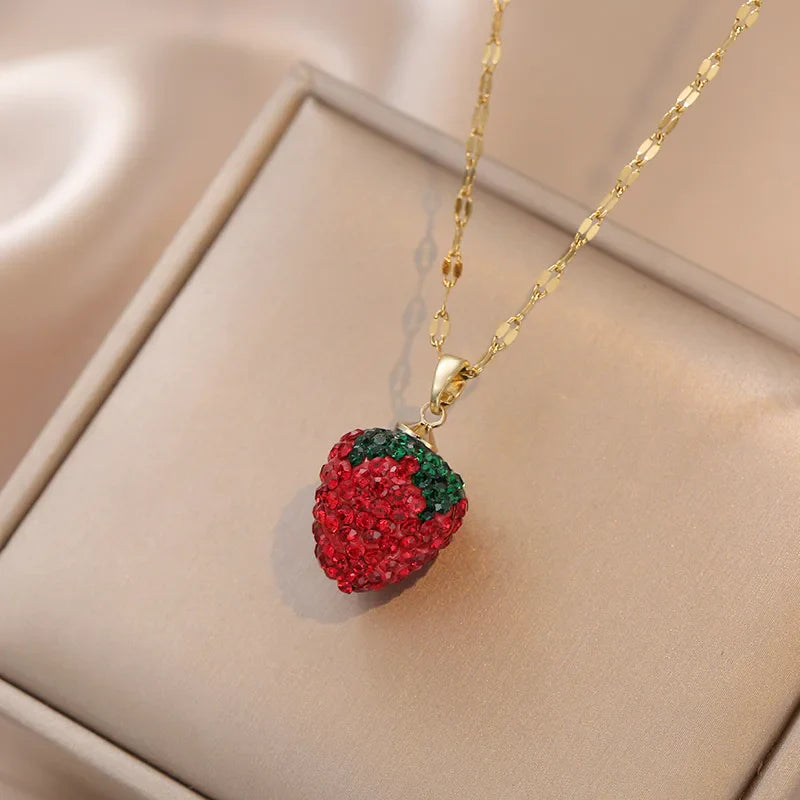 Stainless Steel Aesthetic Strawberry Pendant Necklace