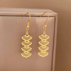 Stainless Steel Banquet Fish Hook Dangle Drop Earring Gold
