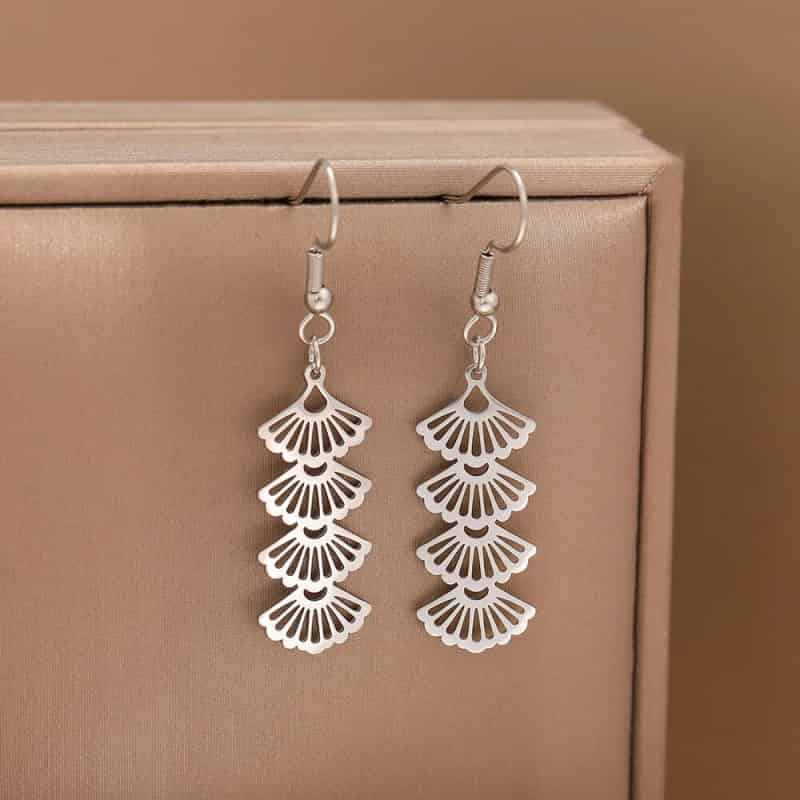 Stainless Steel Banquet Fish Hook Dangle Drop Earring Silver