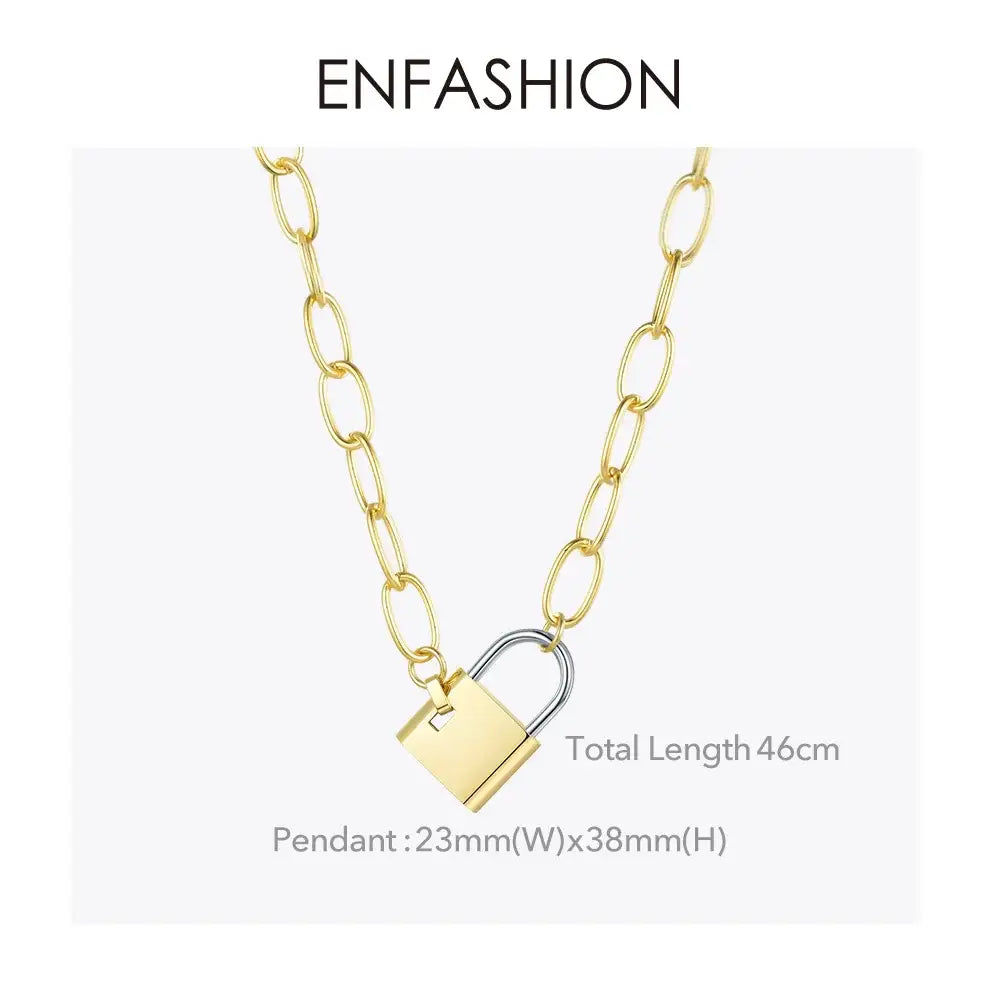 Stainless Steel Big Lock Link Chain Choker Necklace Yellow