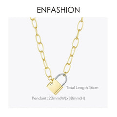 Stainless Steel Big Lock Link Chain Choker Necklace Yellow