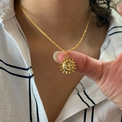 Stainless Steel Bohemian Moon Sun Face Necklace