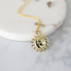 Stainless Steel Bohemian Moon Sun Face Necklace