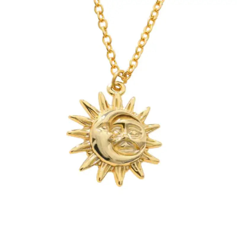 Stainless Steel Bohemian Moon Sun Face Necklace