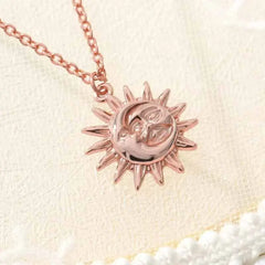 Stainless Steel Bohemian Moon Sun Face Necklace Rose Gold