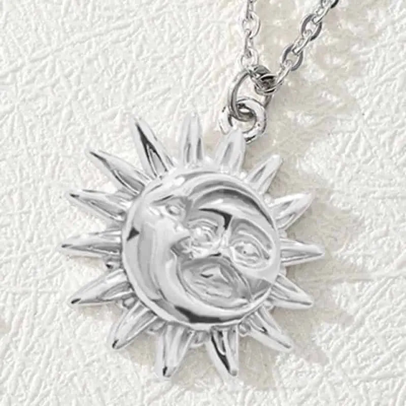 Stainless Steel Bohemian Moon Sun Face Necklace Silver