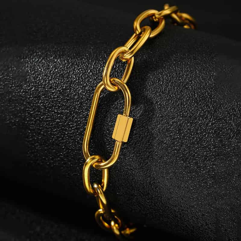 Stainless Steel Buckle Chunky Chain Bracelet Gold
