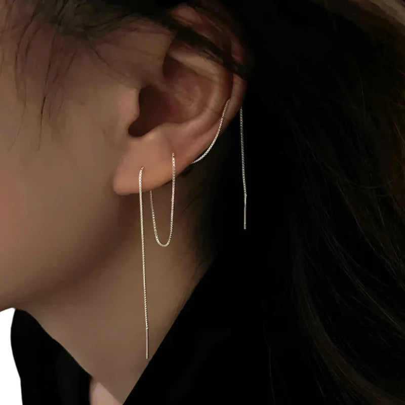 Stainless Steel Chain Long Tassel Drop Earrings