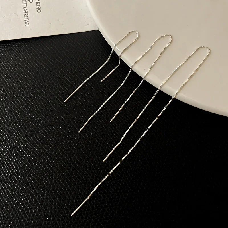 Stainless Steel Chain Long Tassel Drop Earrings