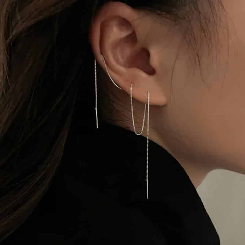 Stainless Steel Chain Long Tassel Drop Earrings