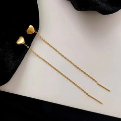 Stainless Steel Chain Long Tassel Drop Earrings Gold Heart