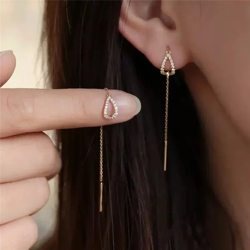 Stainless Steel Chain Long Tassel Drop Earrings Gold Water