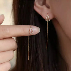 Stainless Steel Chain Long Tassel Drop Earrings Gold Water