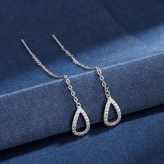Stainless Steel Chain Long Tassel Drop Earrings Silver Water