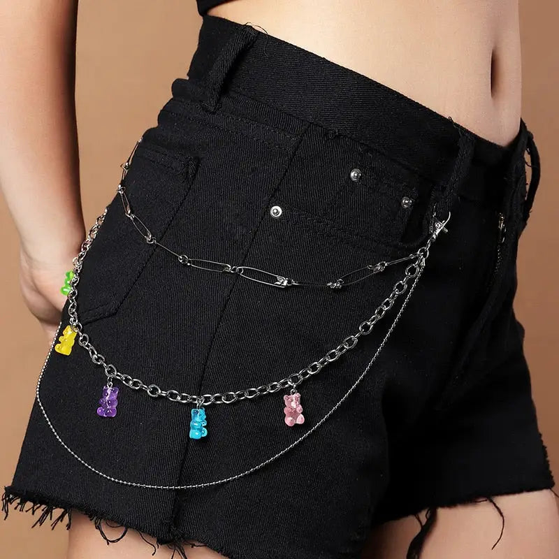 Stainless Steel Cute Gummy Bear Belt Waist Chain Multicolor