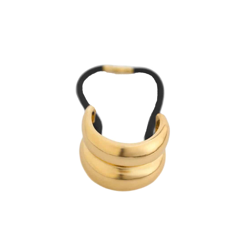 Stainless Steel Double Layer Elastic Hair Bands Gold 2 Rings