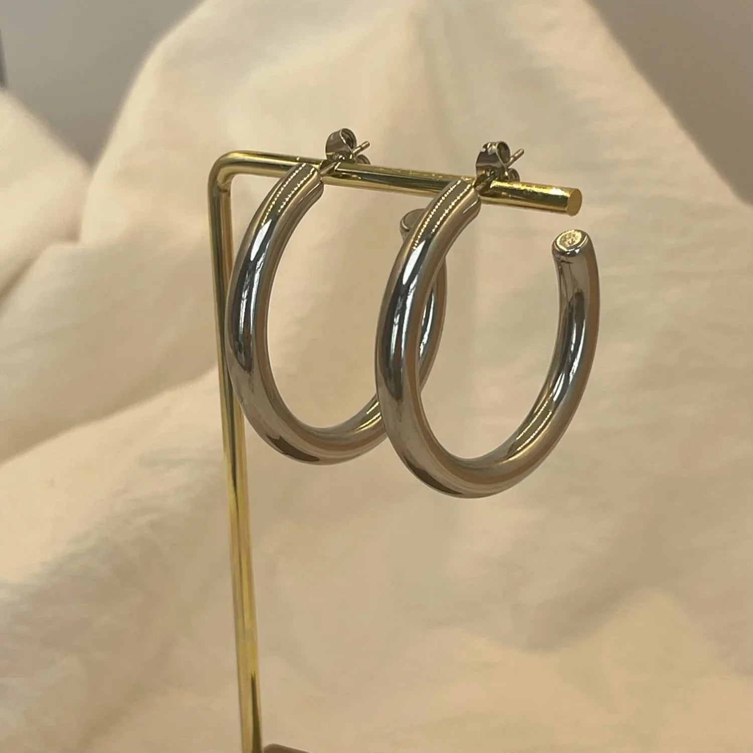 Stainless Steel Ear Buckle Open Hoop Earrings Silver