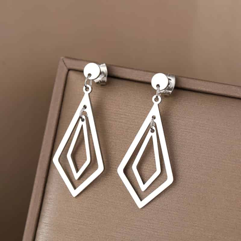 Stainless Steel Geometric Pendant Dangle Earrings Silver