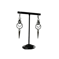 Stainless Steel Gothic Double O Ring Spike Dangle Earrings