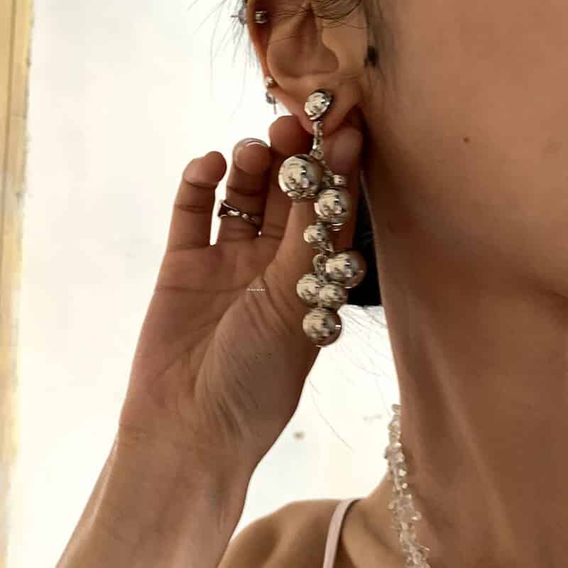 Stainless Steel Grapes Balls Long Earrings