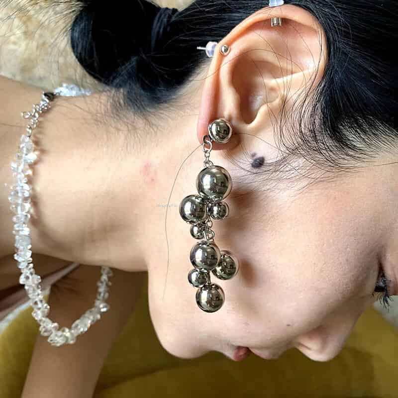Stainless Steel Grapes Balls Long Earrings