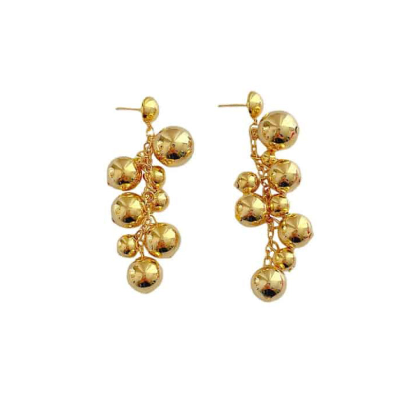 Stainless Steel Grapes Balls Long Earrings Gold
