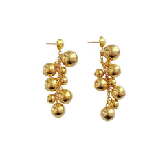 Stainless Steel Grapes Balls Long Earrings Gold