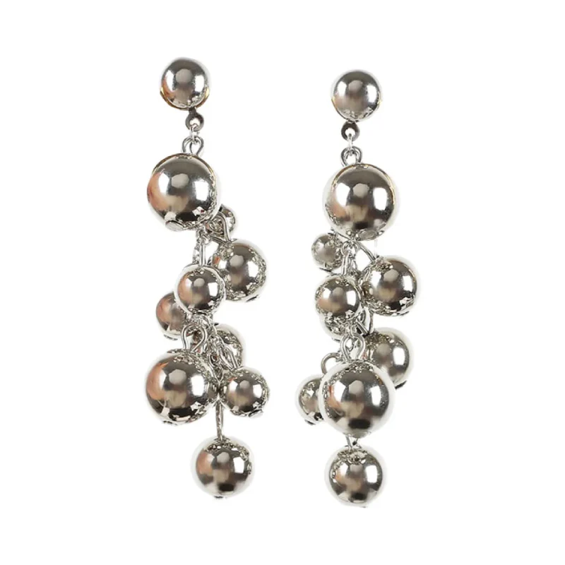 Stainless Steel Grapes Balls Long Earrings Silver