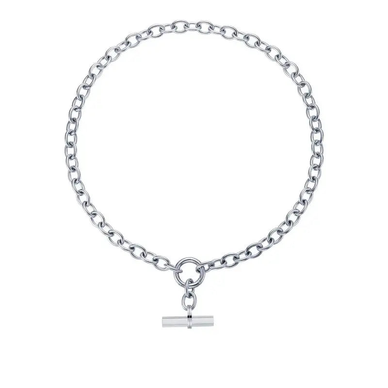 Stainless Steel Hanging Bar Pendant Necklace Silver