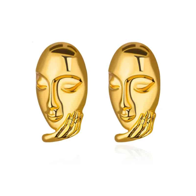 Stainless Steel Irregular Face Shaped Stud Earrings Gold