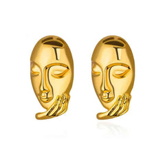 Stainless Steel Irregular Face Shaped Stud Earrings Gold