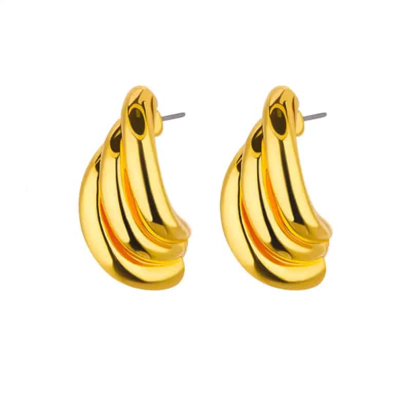 Stainless Steel Irregular Face Shaped Stud Earrings Gold