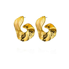 Stainless Steel Irregular Face Shaped Stud Earrings Gold