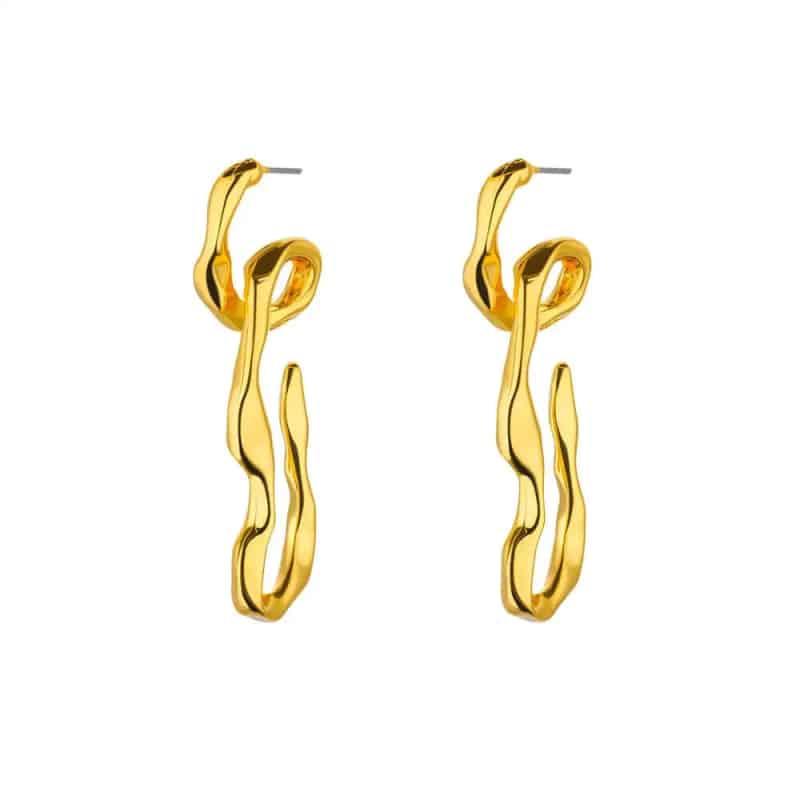 Stainless Steel Irregular Face Shaped Stud Earrings Gold
